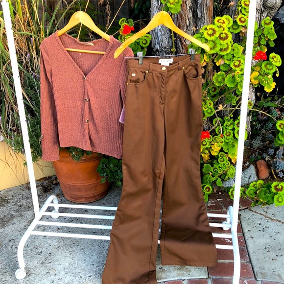 Escada designer pants outfit 2pc. brown flare leg bell bottom Jean y2k 90βs styl - Picture 3 of 13